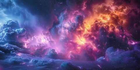 Wall Mural - Cosmic Cloudscape: A Symphony of Purple, Orange and Blue