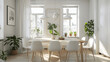 © Matthias - Scandinavian dining room with light wood table and white chairs