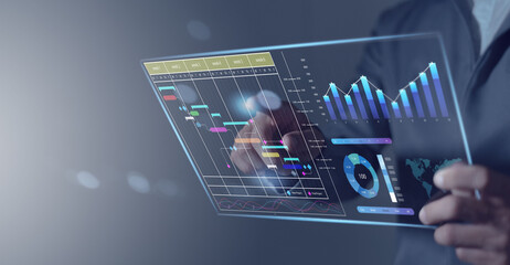 Wall Mural - business project management system Milestone progress planning with a Gantt chart scheduling interface on a virtual screen