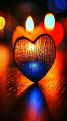 Poster - Heart shaped candle holder glowing in the dark, symbolizing love and warmth, cozy indoor photography