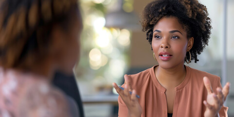 Wall Mural - Professional Woman Engaging in Business Conversation at Office Meeting