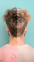 Wall Mural - A man with short curly hair looks at the back of his head