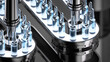 © wacomka - 3D render illustration depicting the drug manufacturing process. Pharmaceutical production showing a glass ampoule containing coronavirus vaccine moving along an automatic conveyor line.