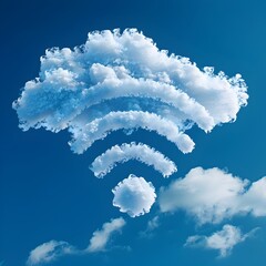 Poster - Wispy Wifi Cloud Icon in Bright Blue Sky Background