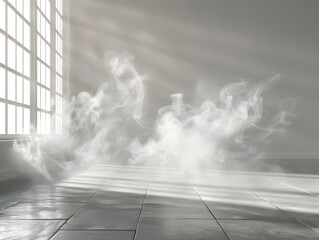 Poster - Delicate White Smoke Swirls Highlighting Stillness and Emptiness in Minimalist Room