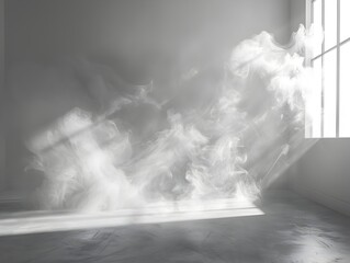 Poster - Delicate White Smoke Patterns in an Empty Room Highlighting Stillness and Emptiness