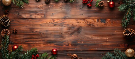 Wall Mural - A holiday-themed wooden backdrop with copy space image.