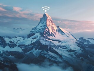 Poster - Wireless Mountain Landscape with WiFi Signal Icon in the Peaks