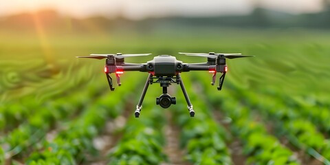 Wall Mural - Agriculture drones monitor crops analyze data to detect pests and diseases early. Concept Agriculture Technology, Drone Monitoring, Crop Analysis, Pest Detection, Disease Prevention