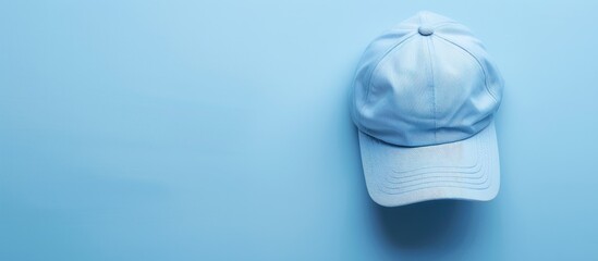 Aufkleber - Top view of a baseball cap placed on a light blue surface with space available for text in the image. copy space available