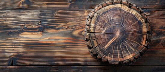Aufkleber - Tree cross section on antique wood backdrop with copy space image.
