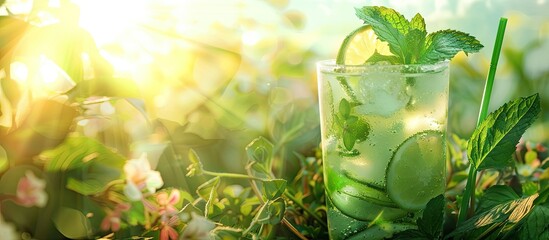 Aufkleber - Invigorating Mojito cocktail with a scenic copy space image.