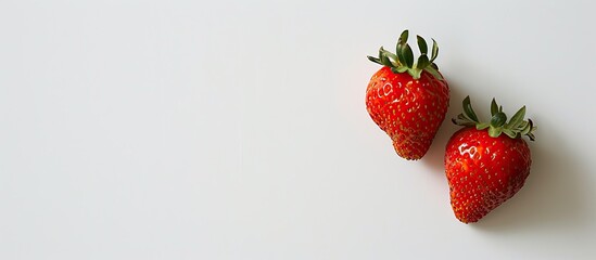 Poster - Two strawberries isolated on a white background, with copy space image.