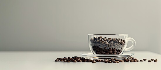Aufkleber - A glass cup with coffee grains placed on a saucer, with ample empty space for an image.