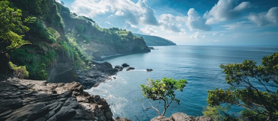 Poster - Coastal view showcasing a serene seascape with ample copy space image.