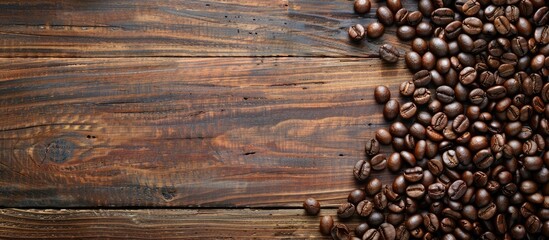 Wall Mural - A rustic wooden backdrop with coffee beans and ample copy space image.