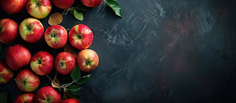 Dark background highlighting organic apples with copy space image.
