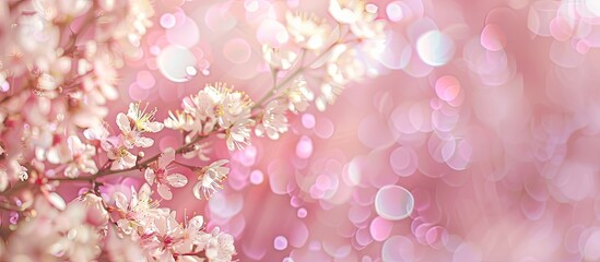 Aufkleber - A pink backdrop adorned with dainty white blooms, bokeh effect, and available copy space image.