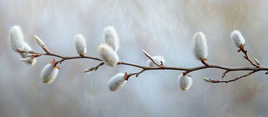 Aufkleber - Catkins on a willow branch against a soft spring backdrop for a copy space image.