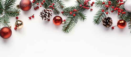 Wall Mural - White background with Christmas decorations providing a copy space image.