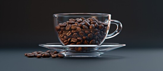 Aufkleber - A glass cup with coffee grains placed on a saucer, with ample empty space for an image.