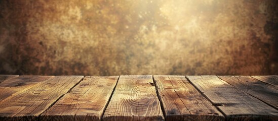 Poster - Vintage light teak wooden panel with a natural wood grain texture ideal for background. The desk is adorned with decorative elements and offers ample copy space image.