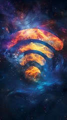 Poster - vibrant cosmic wifi icon symbolizing digital connectivity in the universe