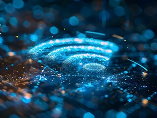 Poster - sparkling digital wifi icon concept in futuristic tech environment
