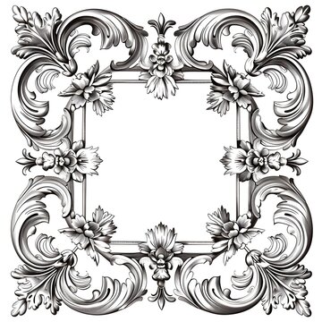 Elegant Ornamental Line Frame with Intricate Corner Floral Designs for Invitations and Graphic Elements