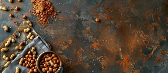 Poster - Image with spiced peanuts for roasting on baking paper with copy space image.