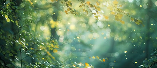 Leinwandbilder - Forest trees and leaves with sunlight create a dreamy blur. Captured in a forest, forming a captivating abstract nature backdrop, perfect for copy space image.