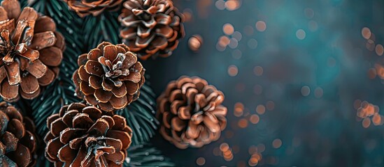 Aufkleber - Winter holidays pinecone background with space for text. copy space available