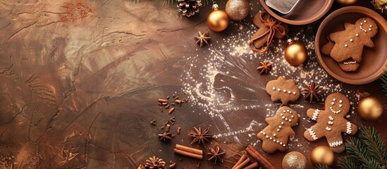 Aufkleber - A festive baking scene for Christmas with room for a message, featuring dough for making gingerbread cookies, captured from above with space for text. copy space available