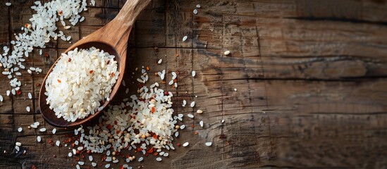 Aufkleber - Wooden spoon holding a rice mix, with copy space image available.