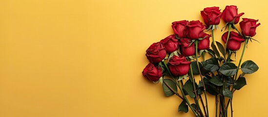 Aufkleber - Stunning International Women's Day greeting card featuring roses on a yellow background with copy space image.