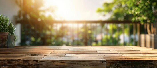 Poster - Blur balcony and terrace against a scenic exterior backdrop with copy space image.