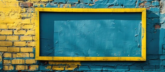 Aufkleber - Empty brick wall with yellow frame and no individuals visible in a copy space image.