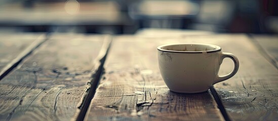 Aufkleber - An image with a vintage tone showing an empty coffee cup on a wooden table, with an unobstructed area for text or graphics. copy space available