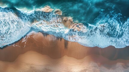 Wall Mural - Waves with beach background top view. Holidays illustration generated by ai