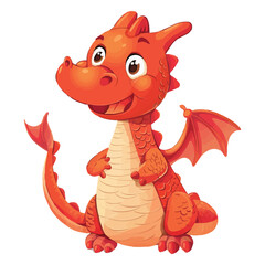 Wall Mural - vector Cute Happy Cartoon red dragon on white background