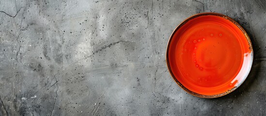 Wall Mural - An orange plate on a concrete background with ample copy space image for your design.