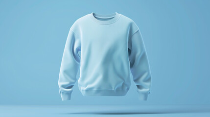 light blue sweatshirt floating on blue background,