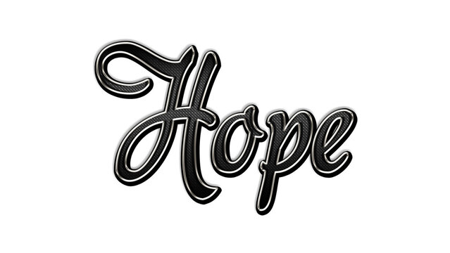 black metal 3d design of word Hope on white background.