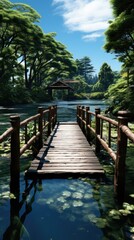 Wall Mural - wooden bridge over the river