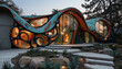 © Steven - An architectural masterpiece with fluid and organic design elements illuminated by warm interior lights creating a futuristic and inviting home