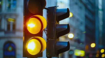 Poster - A traffic light showing a yellow caution signal, warning drivers to slow down before intersection