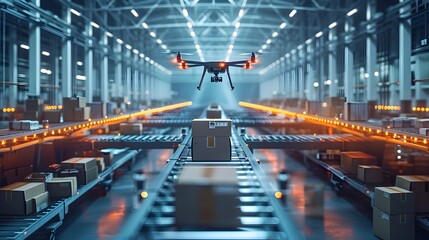 Poster - Automated Logistics Hub with Drone Deliveries for Efficient Package Sorting and Distribution