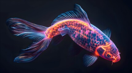 Wall Mural - Ethereal Neon Koi Fish Gliding in Vibrant Underwater Realm