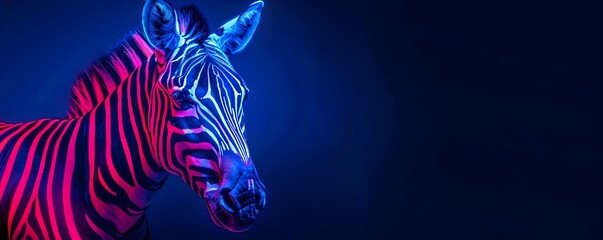 Poster - Electrifying Neon Zebra Stands Out in Darkness Vibrant Digital Artwork