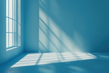 Wall Mural - Blue room with shadows of window frames on the floor.